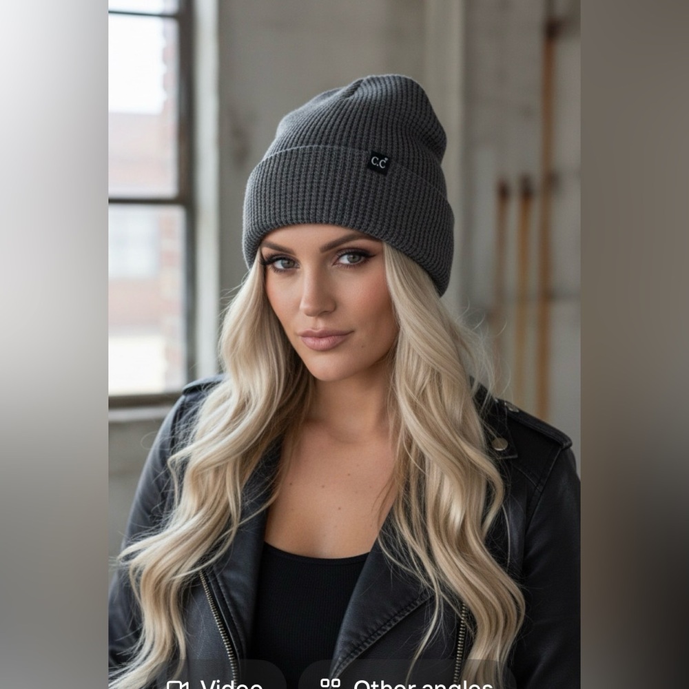 NWT C.C Waffle Knit Thermal Material Beanie Grey - Picture 3 of 6